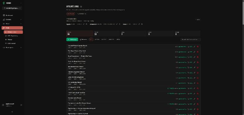 Roami affiliate links screen